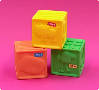 Three colourful blocks labelled with colourful ministickers