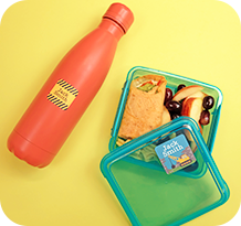A children's water bottle personalised with a waterproof name sticker