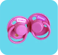 ministicker label on pink pacifier