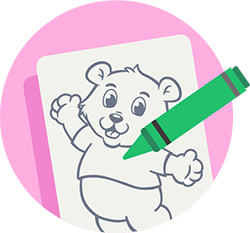 Green crayon with teddy colouring book