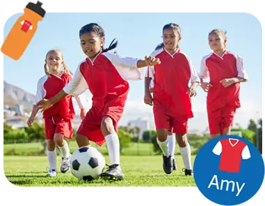 Girls playing footbal in red and white jersey