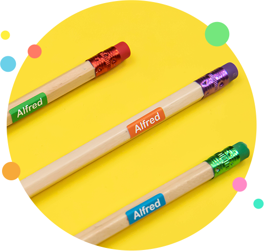 pencils with ministicker labels
